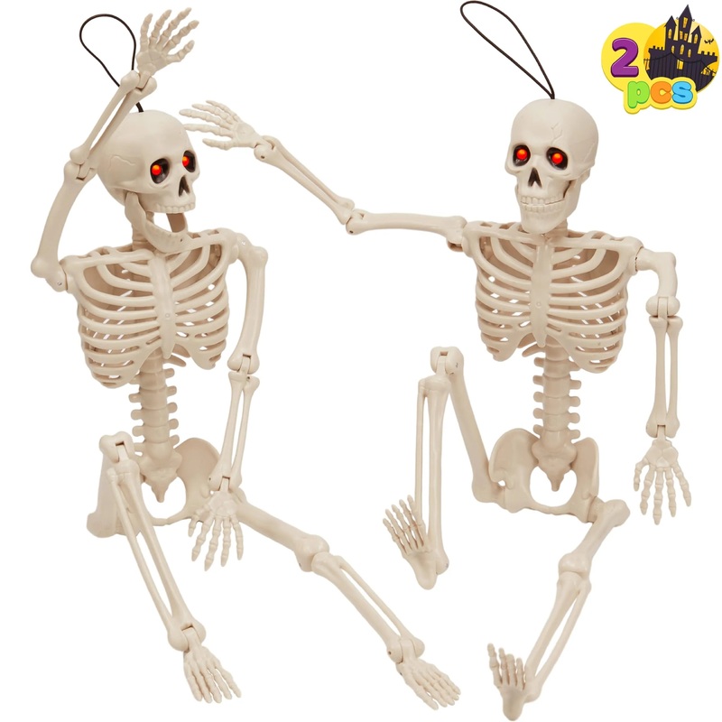2 PCS 16in Halloween Skeletons Decoration Full Body Posable Hanging Skeletons