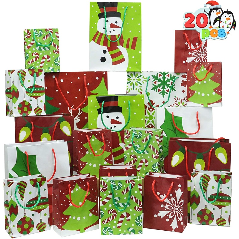 20Pcs Christmas Goody Gift Bags with Handles Assorted Sizes