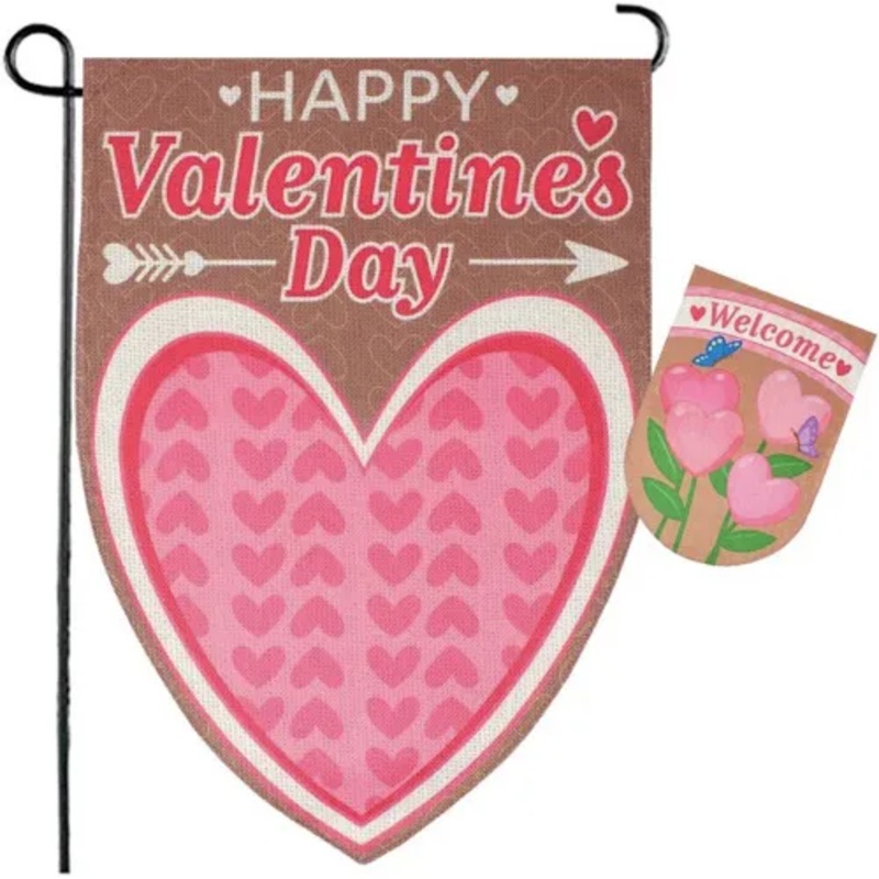 2Pcs Valentines Day Burlap Garden Flags