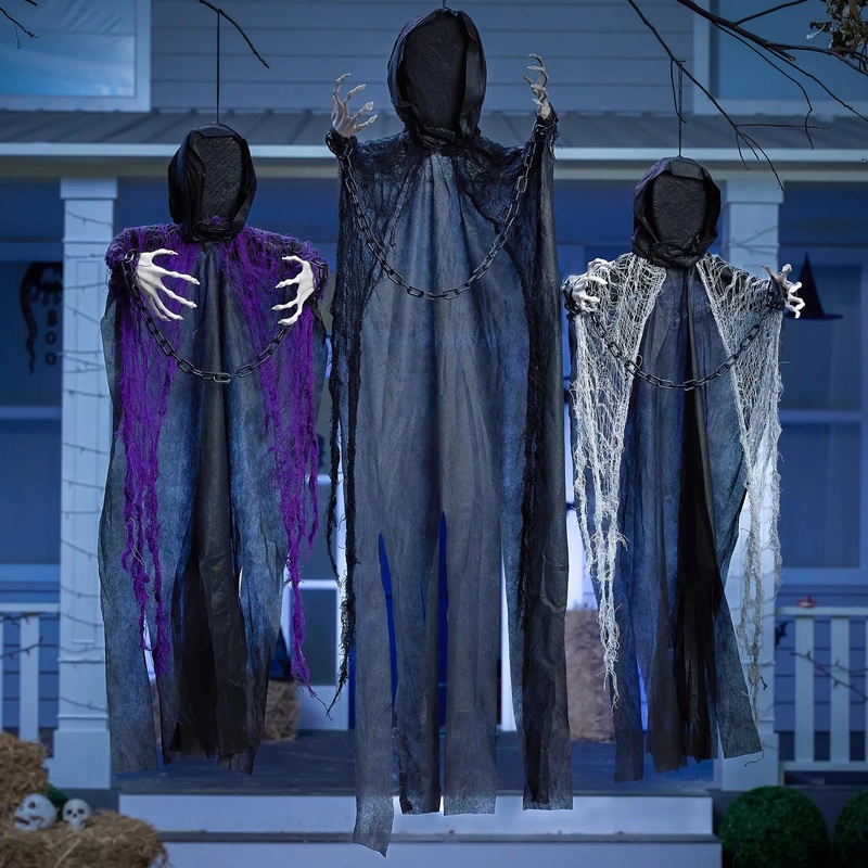 3 Pcs Halloween Hanging Grim Reapers Decorations, one 47in, two 35in Faceless Hanging Ghost