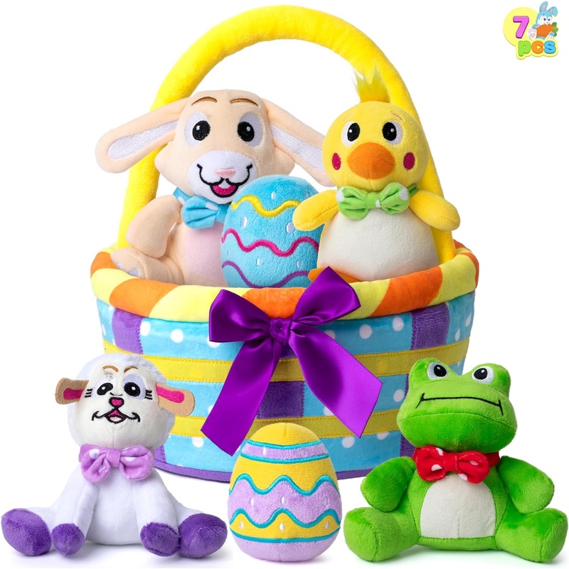 7Pcs Easter Basket with Plush Playset