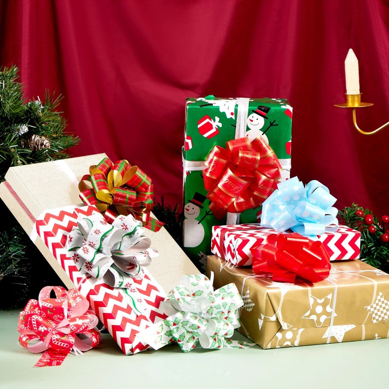 84Pcs Christmas Pull Bows with Ribbon 5in Wide for Gift Wrapping & Gift Tags