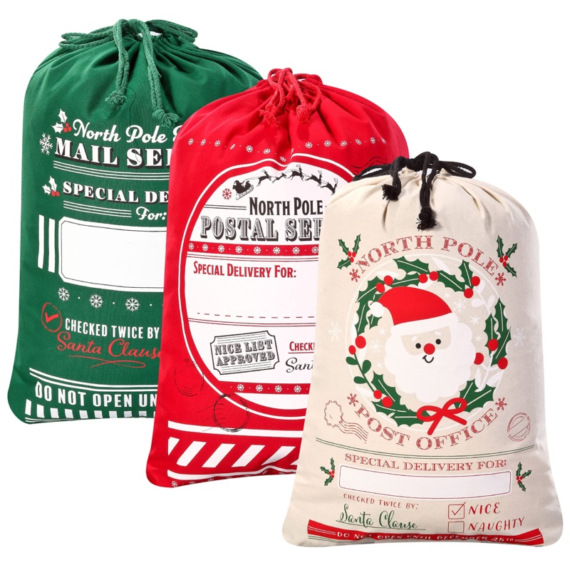 Burlap Sack Bags with Drawstring, 3 Pcs