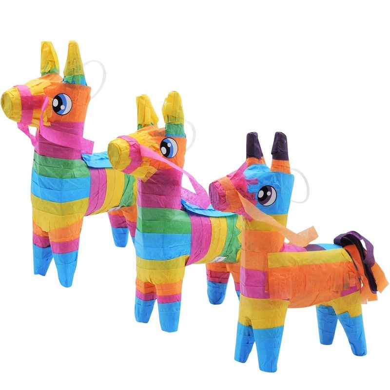 Mini Donkey Pinatas Rainbow Color, 3 Pcs