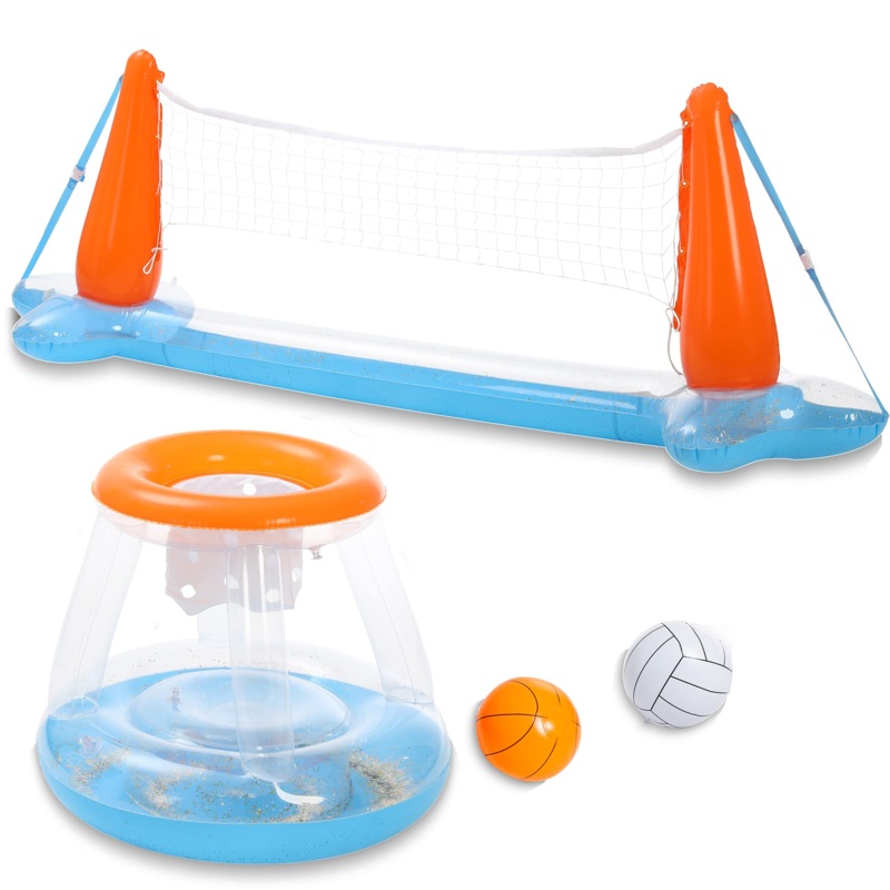 SLOOSH -  Inflatable Pool Float Set Volleyball Net & Basketball Hoops