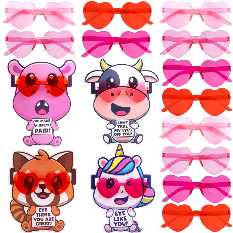 18Pcs Kids Valentines Cards with Heart Shaped Glasses-Classroom Exchange Gifts