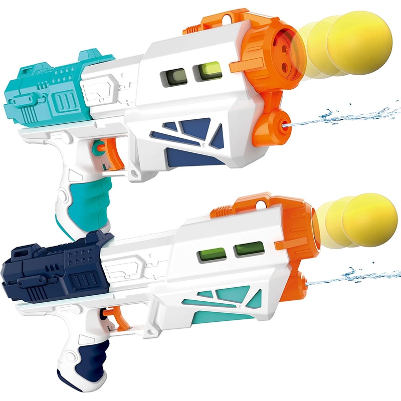 2 Pcs 2 in 1 Water Gun Blaster Pistol and Foam Ball push bubble Gun Toy