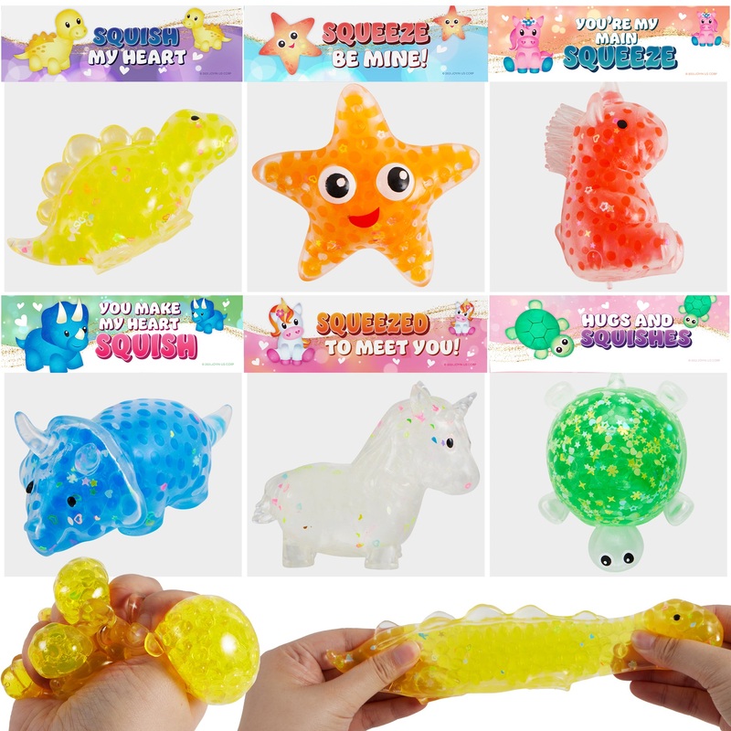 24Pcs Kid Valentines Cards with Animal Theme Squishies-Classroom Exchange Gifts