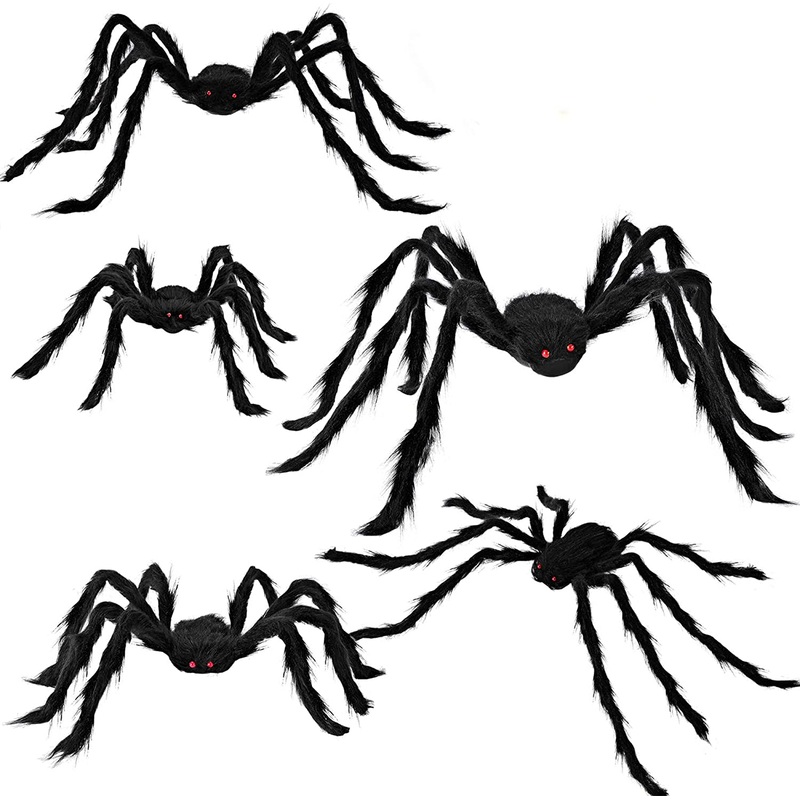 5 Pack Halloween Realistic Hairy Spiders Set