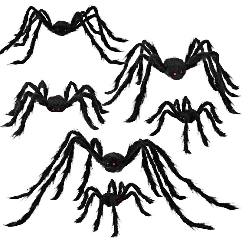 6 Pack Halloween Realistic Hairy Spiders Set