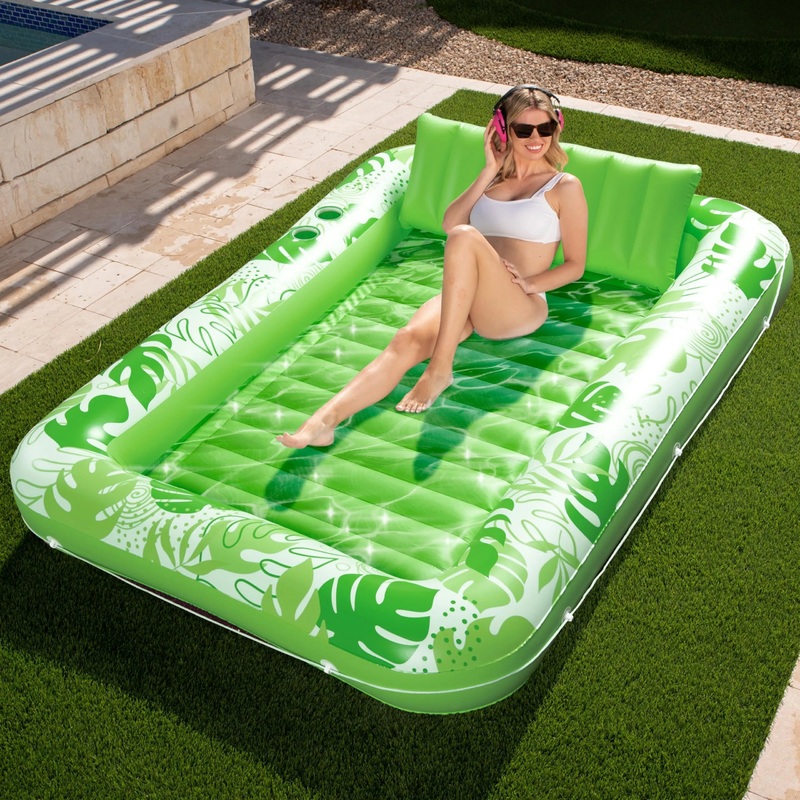SLOOSH-Extra Large Inflatable Tanning Pool & Yard Lounger With Cup Holder, Green