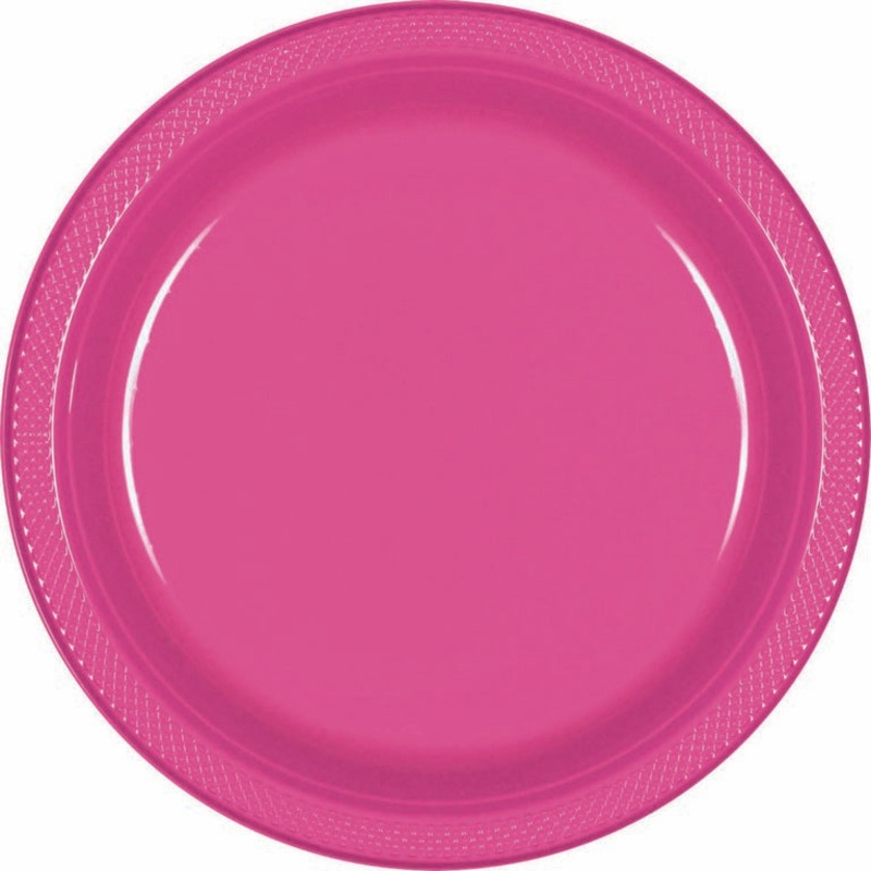 Plastic Round Plates (9"/23cm) 20Pack- Bright Pink
