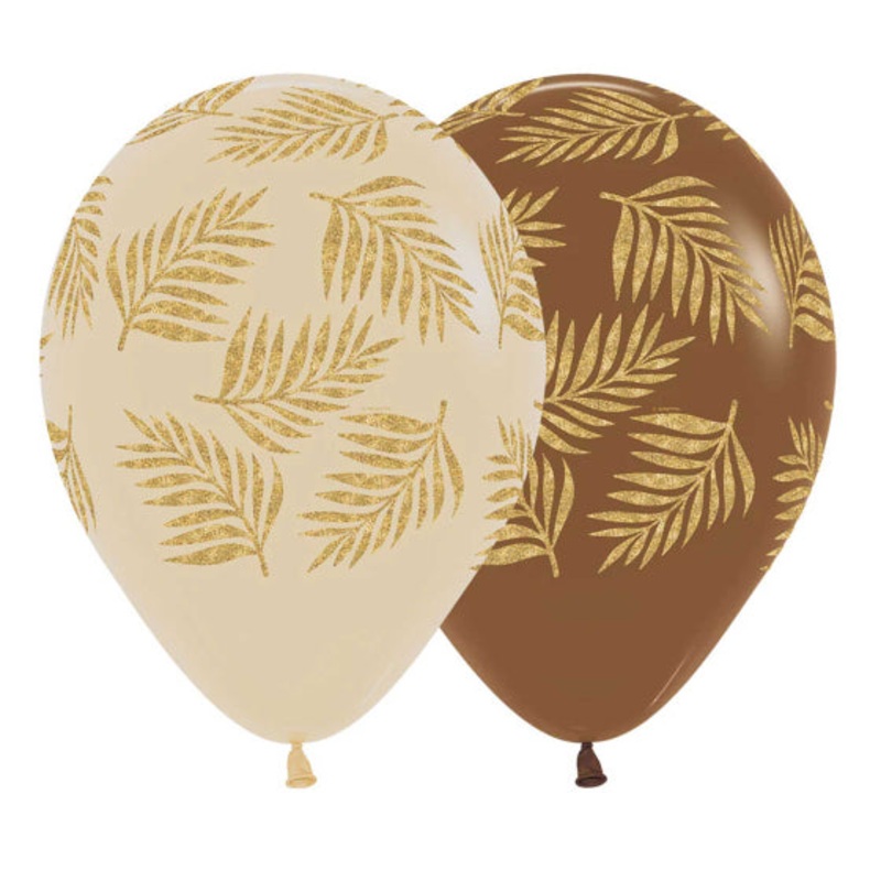 SEMPERTEX 30CM PALM LEAVES GOLD ON FASHION LATTE LATEX BALLOONS, 12PK