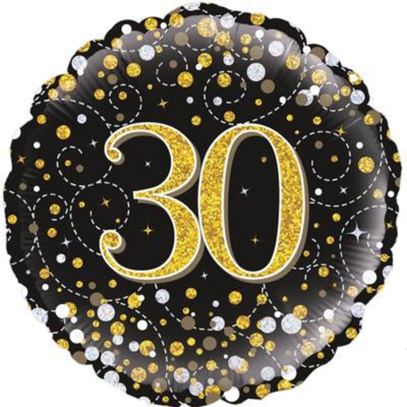 Sparkling Fizz Black & Gold 30 Birthday Round Foil Balloon