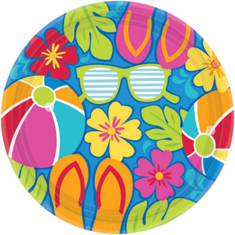 SUMMER SPLASH 17cm Round Paper Plates 18pk