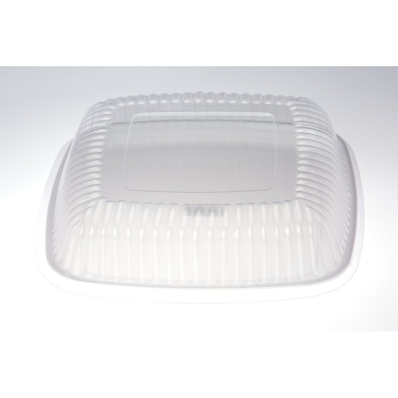 12" White Square Food Service Platter with clear Lid 1pc