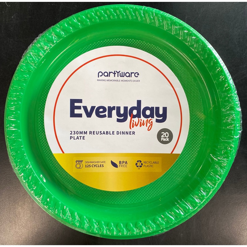 230mm Reusable Plastic Green Plates 20pk