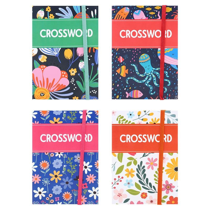 Book Cross Word Puzzle Book Purse Size with Elastic 4 Assorted Designs 150mm x 103mm 128 Page