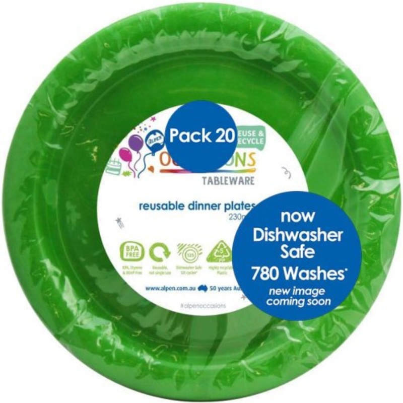 PLATE PLASTIC DINNER LIME 230mm (20 PC)