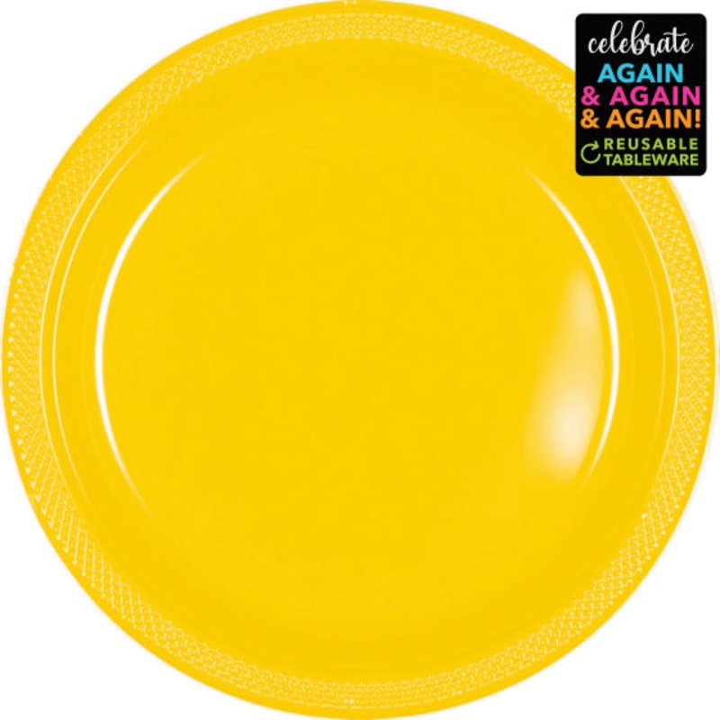 PREMIUM PLASTIC PLATES 17CM 20 PACK - YELLOW SUNSHINE