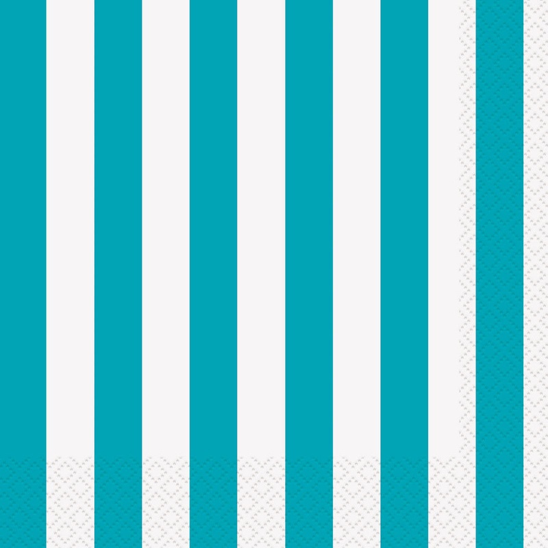 STRIPES CARIBBEAN TEAL BEVERAGE NAPKINS 2PLY 25.4CM X 25.4CM (10" X 10") 16pk