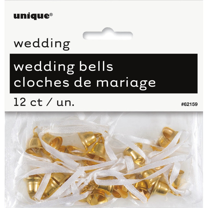 12 GOLD WEDDING BELLS Plastic Gold