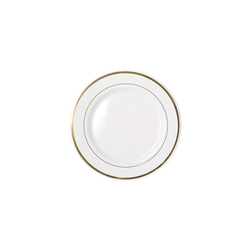 190mm Heavy Duty White Lunch Plate With Gold Lining 6pk
