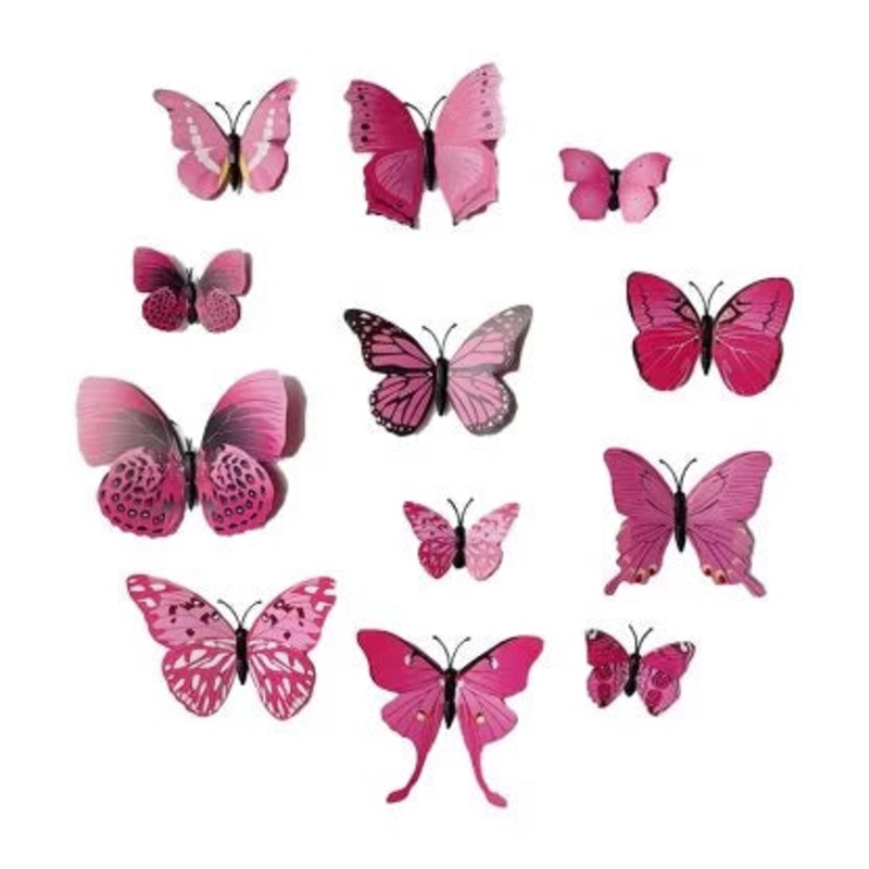 3D BUTTERFLY DECORATIONS- PINK MAGNET 12pk