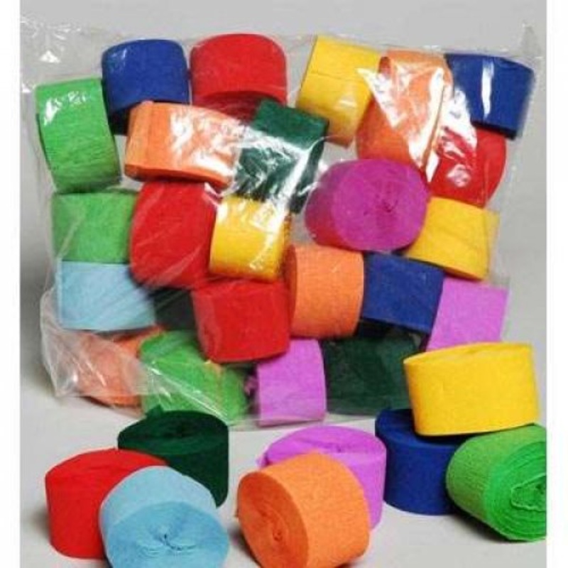 Assorted Colour Crepe Streamer 13m x 25mm Pack of 24