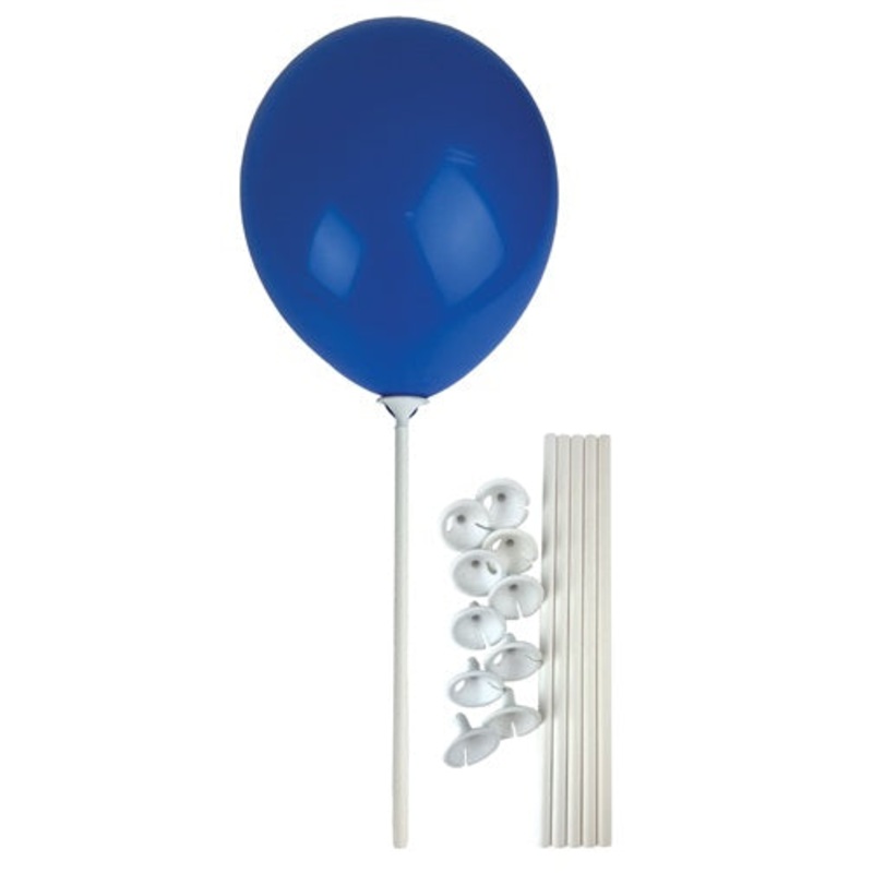 BALLOON STICKS with cups 10PK WHITE