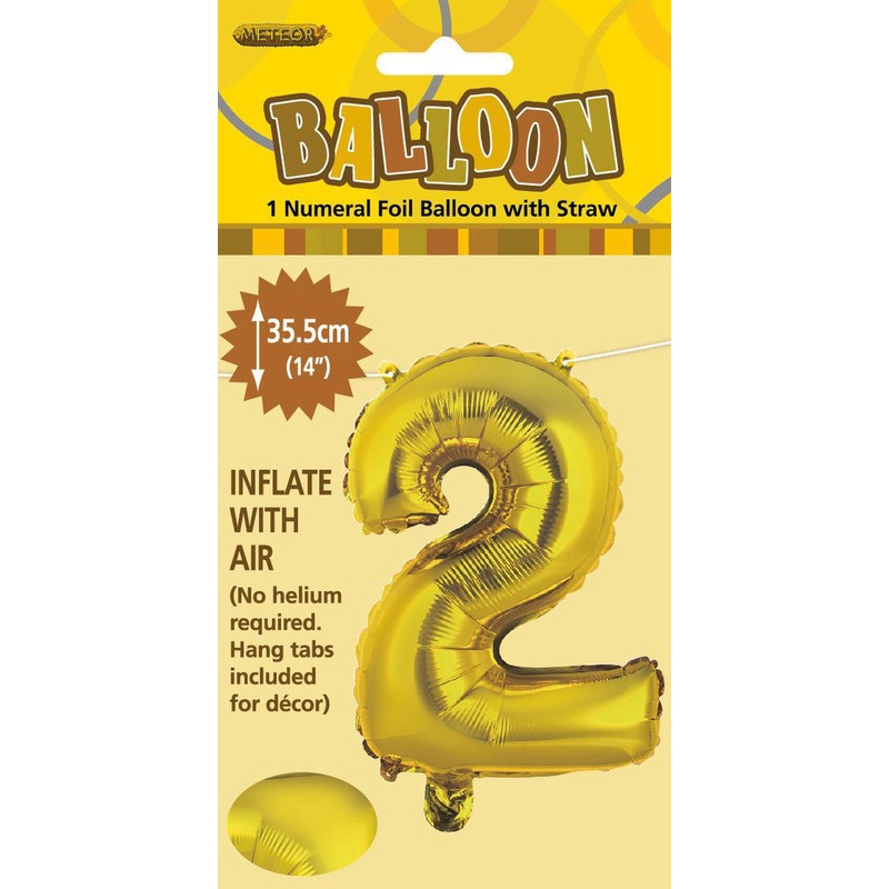 GOLD "2" NUMERAL FOIL BALLOON 35CM (14")