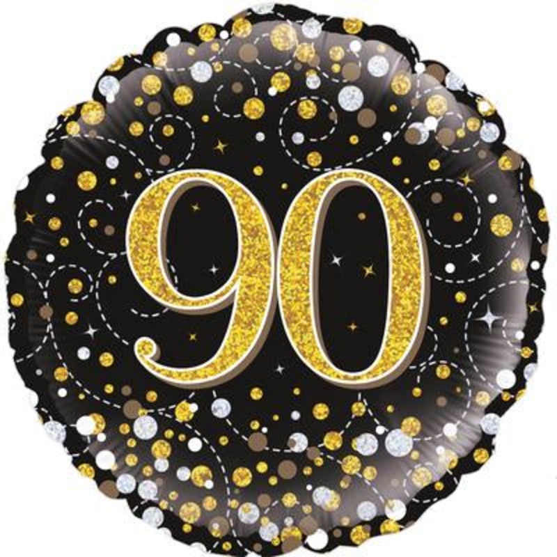 Sparkling Fizz Black & Gold 90 Birthday Round Foil Balloon