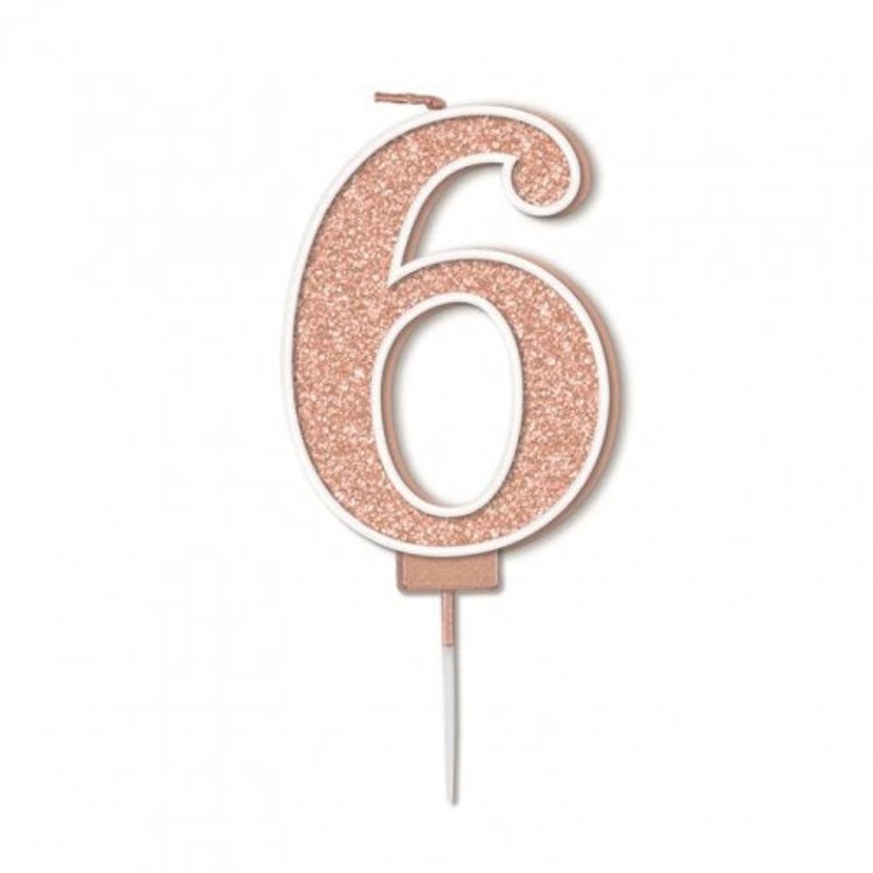 Sparkling Fizz Numeral #6 Rose Gold Candle 7.5cm 1pc
