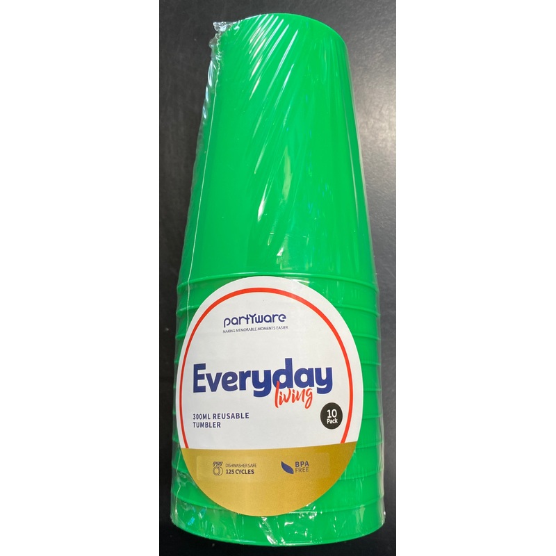 300ml Reusable Plastic Tumbler Green 10pk