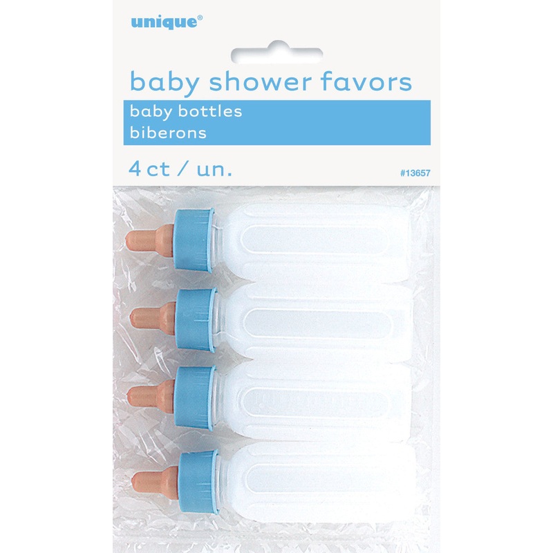 4 BABY Bottles With Blue Top Party Favour