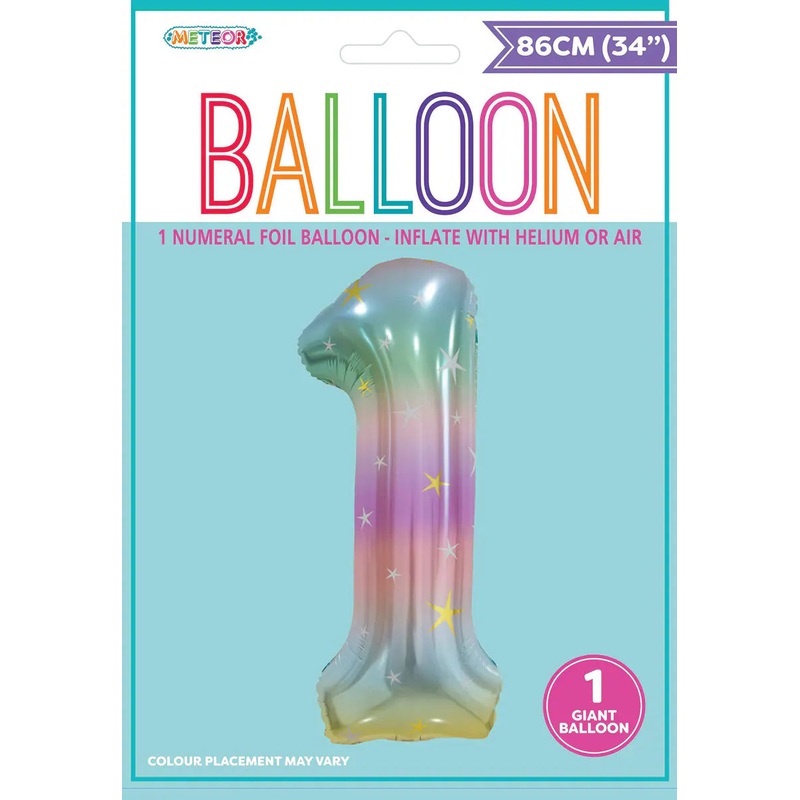 Pastel Rainbow "1" Numeral Foil Balloon 86cm (34")