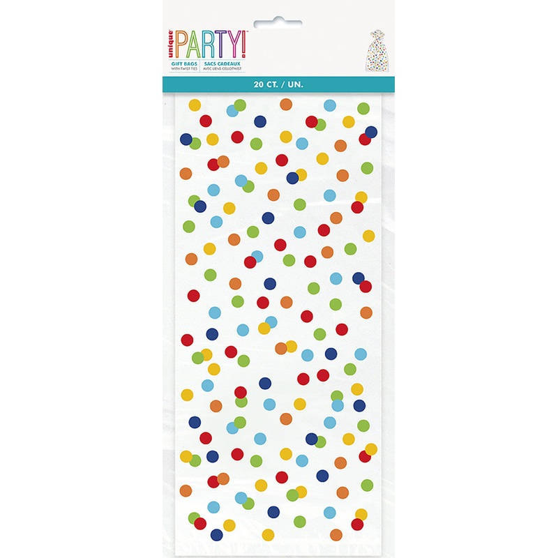 RAINBOW Polka Dot 20 Cello Bags 28cm H X 13CM W (11" X 5")