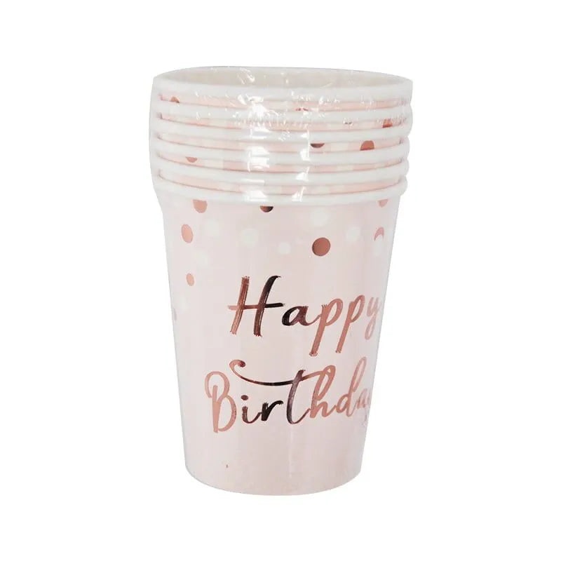 ROSE GOLD SpottedHappy Birthday Paper Cups 8pk