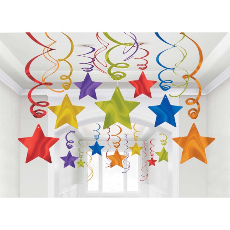 Shooting Stars Foil Mega Value Pack Swirl Decorations - RAINBOW COLOURS