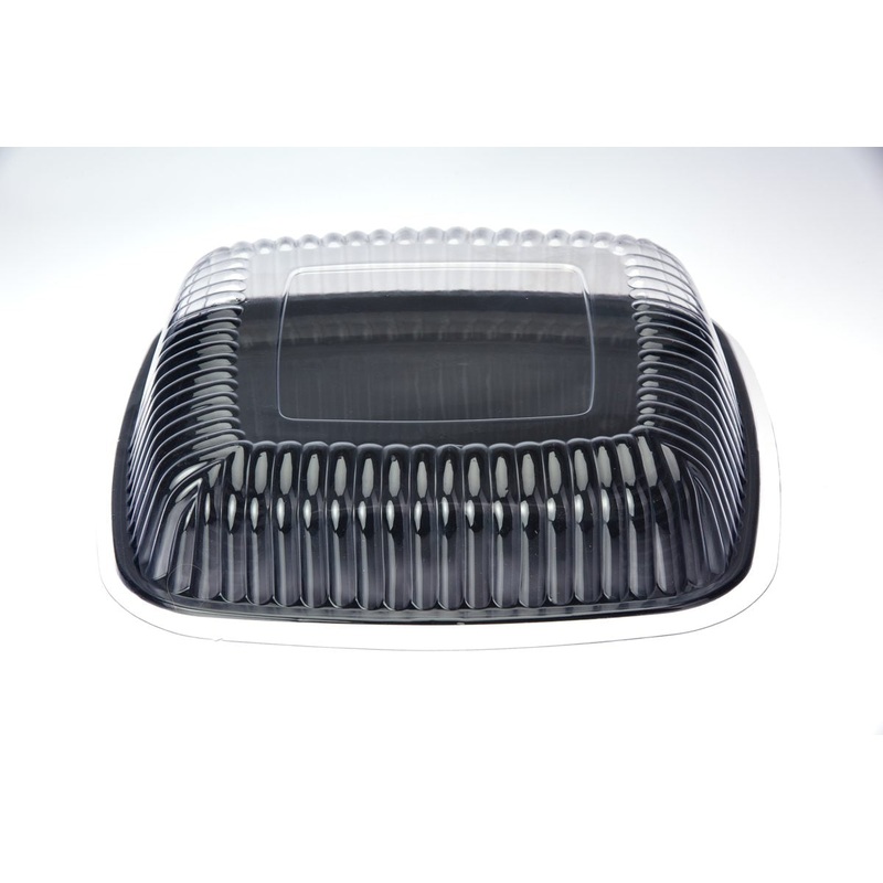 12" Black Square Food Service Platter with Lid