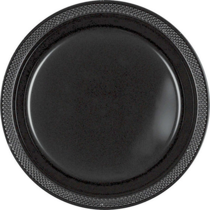 PREMIUM PLASTIC PLATES 26CM 20 PACK - JET BLACK