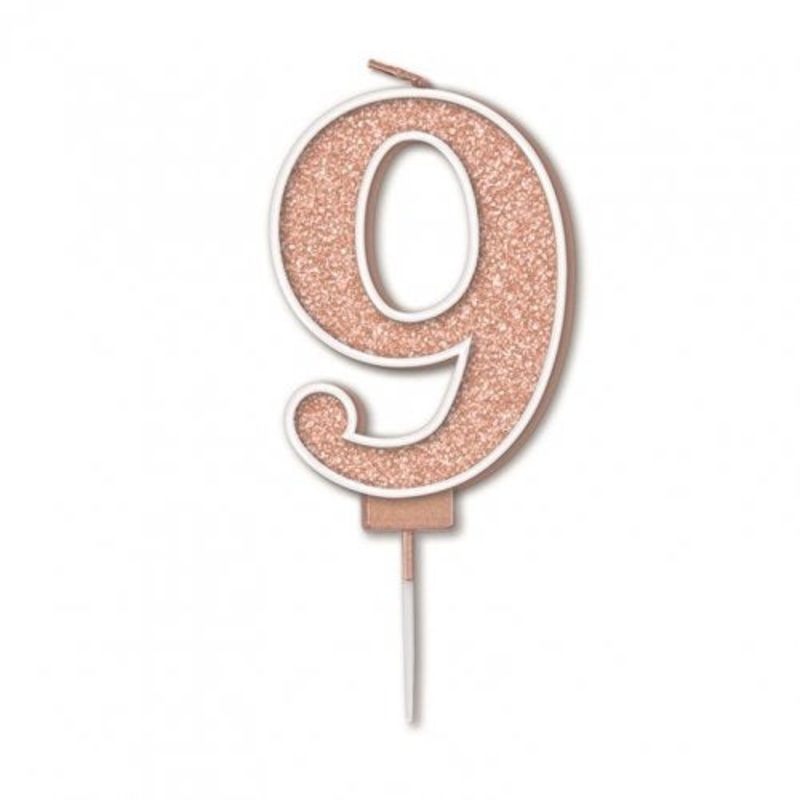 Sparkling Fizz Numeral #9 Rose Gold Candle 7.5cm 1pc