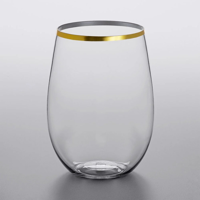 Stemless Reusable Plastic Wine Glass Gold 4pk