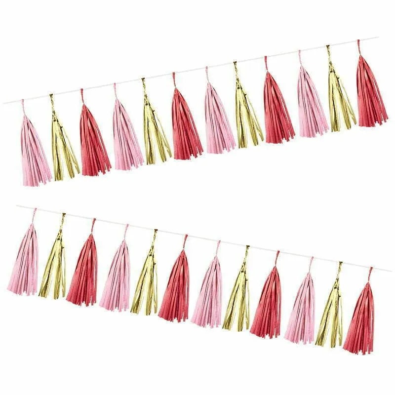 TASSEL GARLAND 4m-Red, Gold & Pink