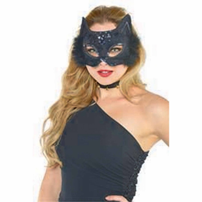 Black Cat Marabou Feathered Mask 1pc
