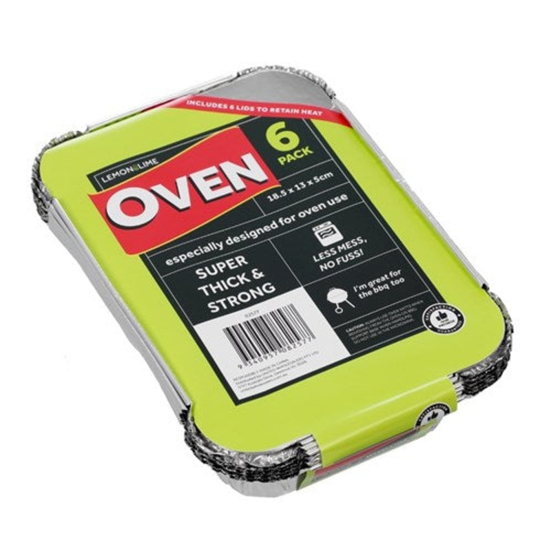 FOIL CONTAINERS With Lid 6PK 18.5X13X5cm