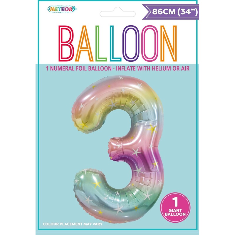 Pastel Rainbow "3" Numeral Foil Balloon 86cm