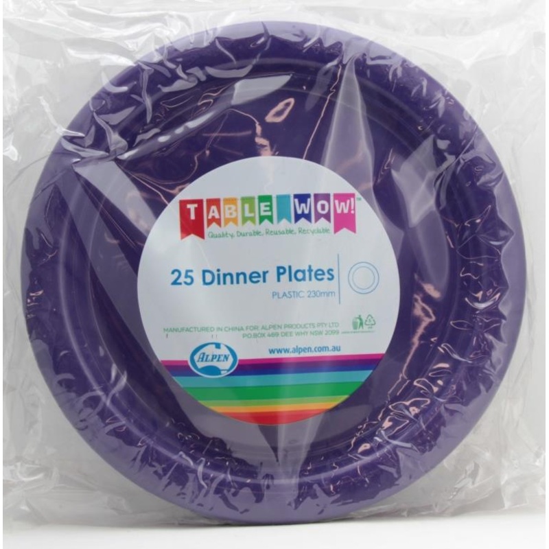 PLATE PLASTIC DINNER PURPLE 230mm (25 PC)