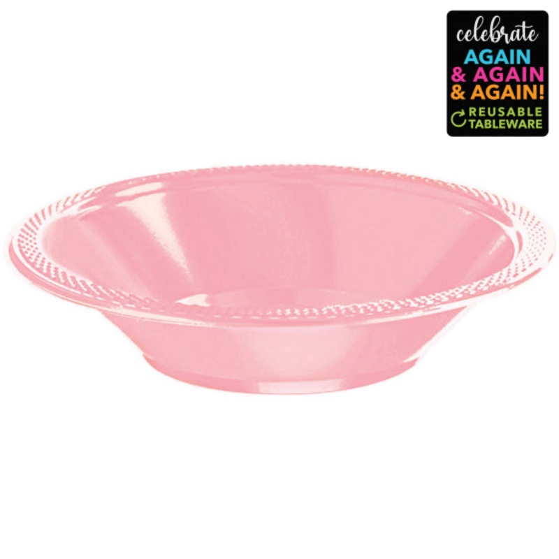 PREMIUM PLASTIC BOWLS 355ML 20 PACK - NEW PINK
