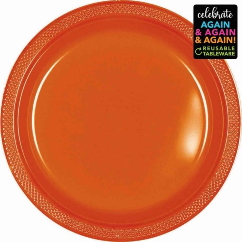PREMIUM PLASTIC PLATES 26CM 20 PACK - ORANGE